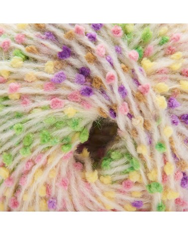 PELOTE DE LAINE ALTA RIPA Pelote de 50 gr.
ALTA RIPA a un fil mousseux ponctué de boutons colorés.
Avec son effet de doupions 