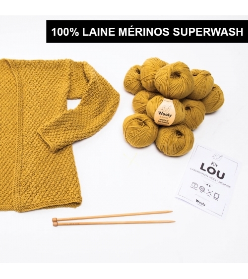 Lou Cardigan - Kit de Tricot en Wooly Mérinos Pelotes de 50gr
Niveau débutant
Le cardigan fait son grand retour !
Ce vêtement