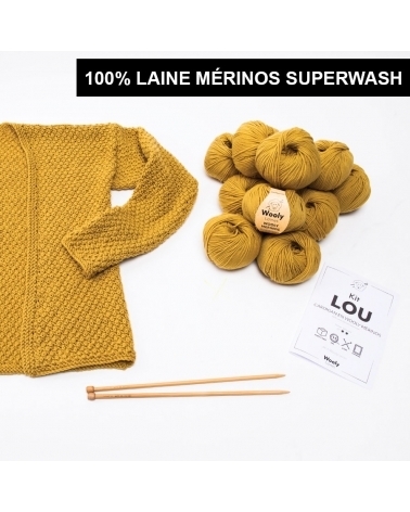 Lou Cardigan - Kit de Tricot en Wooly Mérinos Pelotes de 50gr
Niveau débutant
Le cardigan fait son grand retour !
Ce vêtement